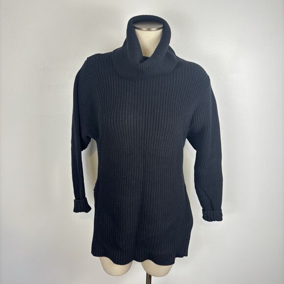 Banana Republic Womens XS Black Cotton Nylon Turtleneck Sweater Side Zippers - Picture 1 of 8